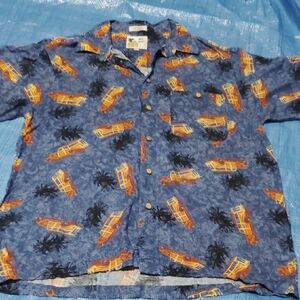 Men's Blue Hawaiian Shirt with Orange Accents